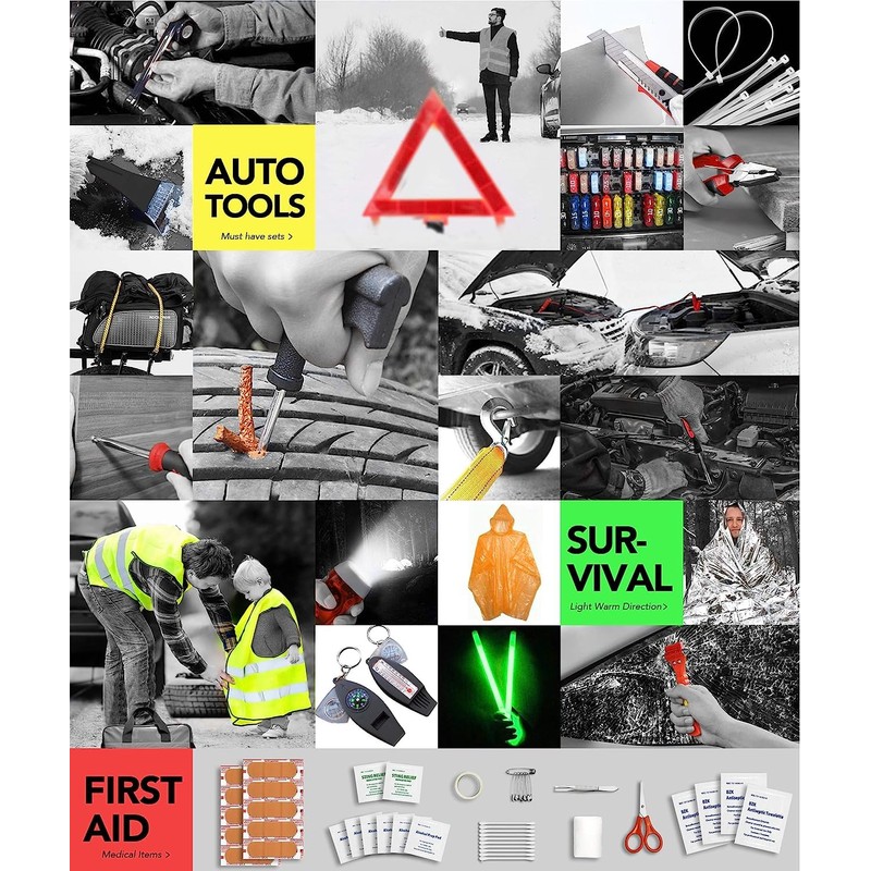 Kitgo Car Emergency Kit,Premium Roadside Assistance Essentials with Jumper Cables,