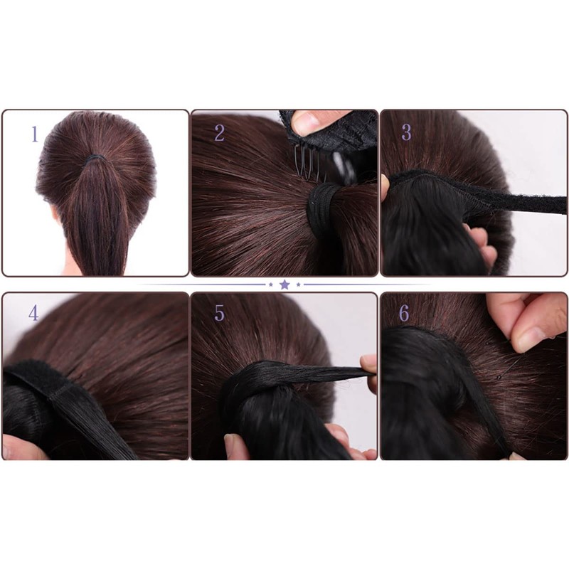 Water Wave Ponytail Extensions Human Hair Magic Paste Curly Wave