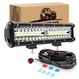 LED Light Bar 12Inch 300W Off Road Light Pods,KINGOPT LED Spot Flood Combo Beam High Brightness with Wiring Harness Kit Fog Lamps Driving Boat Work Lights for Truck Car Golf SUV ATV UTV Jeep Harvester