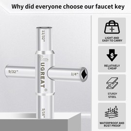 JUGREAT Water Key,4 Way Sillcock Key,Steel Sillcock Wrench Silver Water Utility Key, For Faucet, Spigots,Valves,Hose Bib,2 Pack
