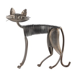 Metal Spring Cat Sculpture Iron Art Cat Spring Handicraft Decorative Spring Cat Figurine for Living Room Bookshelf