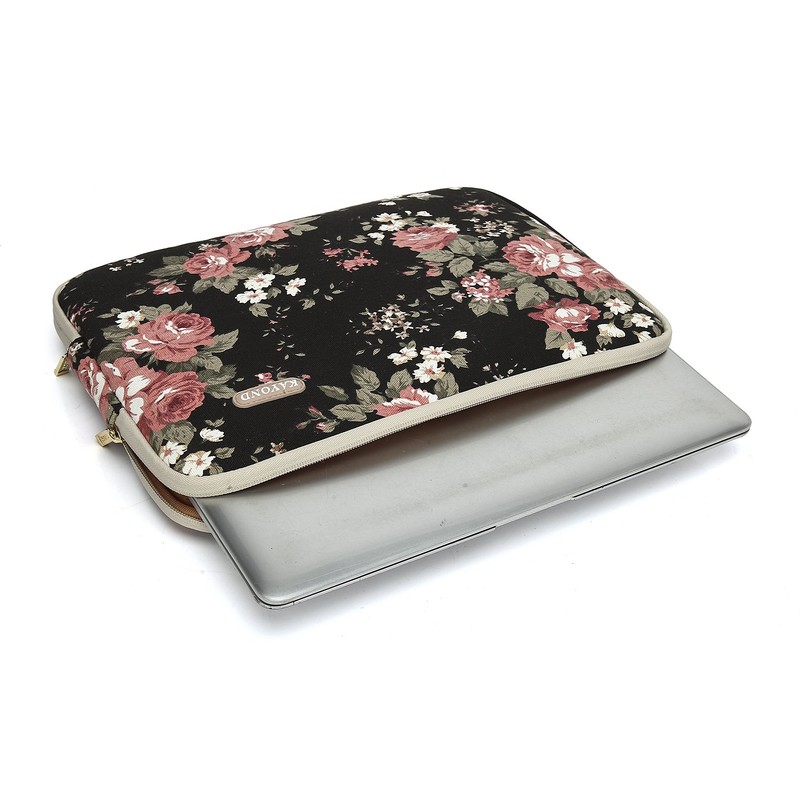 kayond Water-Resistant Canvas 13.3 Inch Laptop Sleeve-Black C Rose