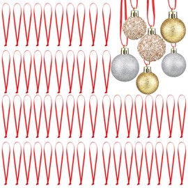 Shappy Pieces Hangers Ribbon 10.6 Inch Christmas Ornament Ribbon Tree Lanyard String Thin Ribbon Strap Christmas Ribbon Fabric Long Loop for Holiday School Wedding Crafts Decor Party Gift (Red)