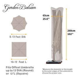 Garden Balsam Patio Umbrella Cover for 9ft to 13ft Offset Umbrella, Water Resistant, Curved Cantilever and Straight Pole Parasol Outdoor Umbrellas Cover with Zipper and Rod
