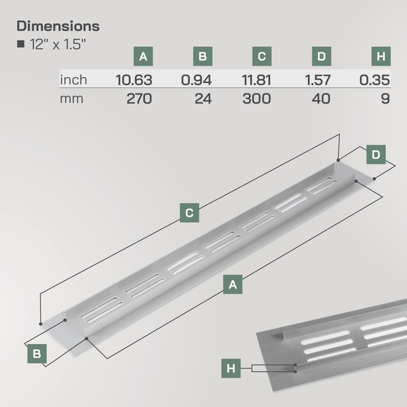 Vent Systems 11.81 x 1.57 (Outer Size) Rectangular Door Vent