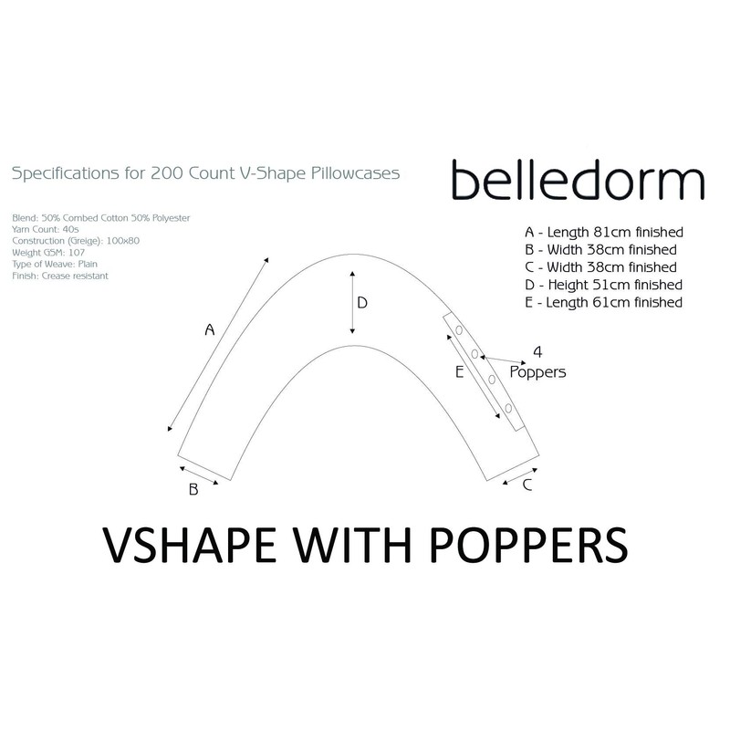 Belledorm Pink V shaped pillow case cover with poppers -