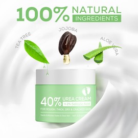 Urea-Fußcreme, ultra-feuchtigkeitsspendend, 40 % Urea-Fußcreme, plus tief feuchtigkeitsspendend, Fersenbalsam zur Entfernung von Hornhaut und Weichheit, für trockene, rissige Füße, Fersen und Hände,