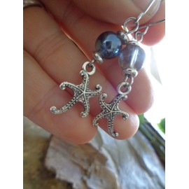 Starfish and blue soap bubbles glass. Beautiful earrings on unique hooks