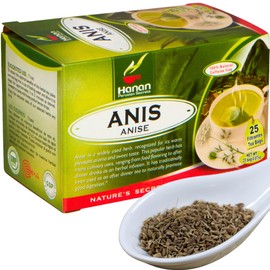 Hanan Anise Tea 25 Herbal Teabags Te de Anis Natural, Dried Anise Herbs Aniseed Plant and Leaves for Herbal Tea Digestive Supplement
