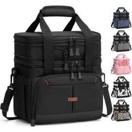 Pritent Lunch Box For Men Women Double Deck Insulated Lunch Bag For Men Woman Leakproof Expandable Cooler Bag with Adjustable Shoulder Strap for Work Picnic School(Black,Medium)