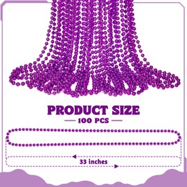 Huskein 100 PCS Purple Beads Necklaces, Mardi Gras Beads Necklaces, 33" Round Beaded Bulk Parade Throw Accessories Set, Beads Necklaces For Carniaval Festive Celebrations Party