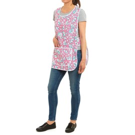 ER Direct Womens Home Work Kitchen Catering Cleaning Bar Plus Size Plain Printed Coloured Large Pocket Side Fastening Tabard Apron (Floral - Pink, S)