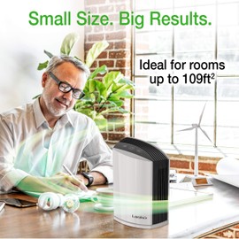 Lasko LP200 HEPA Desktop Air Purifier with Timer for a Cleaner, Fresher Home Environment – 2-Stage Filtration Removes Smoke, Odors, Pet Dander, Virus Sized Particles, Pollen, Dust and Mold Spores