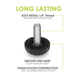 Slipstick Gorilla Outdoor Adjustable Furniture Levelers (8 Pack) Weatherproof Screw in Leg Glides for Chairs, Tables, and Outdoor Furniture Feet, 7/8 Inch Nylon Spherical Glide, 1/4"-20 BSW Thread