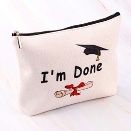 PXTIDY I'm Done Graduation Makeup Bags 2025 Congrats Graduate Makeup Cosmetic Bag Graduation Gift for Her (Beige)