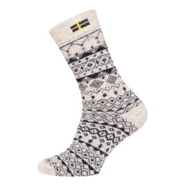 A Pair of Norwegian Socks for Men and Women, Jacquard Sweden Design, Scandinavian Socks, Cuddly Socks, Made of 80% Wool, Thick Socks, Hyggelig Warm, Ecru/Navy, 35 - 38