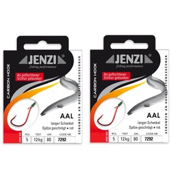 Set of 2 packs of tied eel hooks by Jenzi, (10 pieces) on braided line leader ready + free Petri heil! sticker (hook size 8)