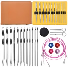 AIYUNDI Tunisian Crochet Hooks Set with Cable, 6-Inch Aluminum Interchangeable Crochet Hooks 3mm-10mm, Long Crochet Hooks, Lightweight, Anti-Twist Swivel Cables, Ergonomic, Umber 26 PCS