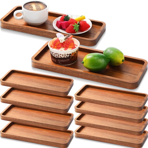 Rtteri 10 Pcs Mango Wooden Serving Platters Rectangular Wood Serving