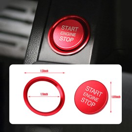 Car Engine Start Button Cover, Aluminum Push Start Button with Decorative Ring, Car Accessories Interior, Compatible with A3 A4 A5 A7 A8 Q5 (Red)