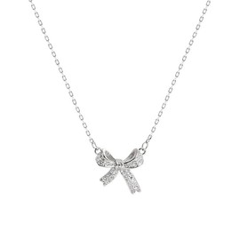 BEARJIA Bow Necklace for Women Gold Silver Bow Necklace Fashion Bow Pendant Necklace Bow Necklace Jewelry for Women(silver)
