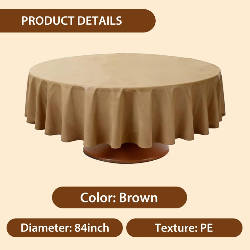 HSBWORG 84 Inch Christmas Decorations Brown Round Tablecloth Disposable PE