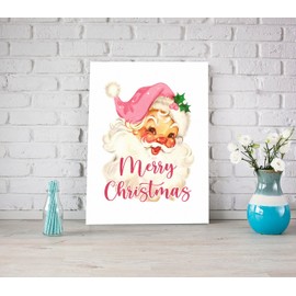 LiTiu Pink Christmas Wall Decor,Santa Pictures for Wall,Santa Wall Art Decor,Christmas Wall Art Canvas,Christmas Wall Decorations,Vintage Santa Decor,Vintage Pink Merry Christmas Decorations,11x14