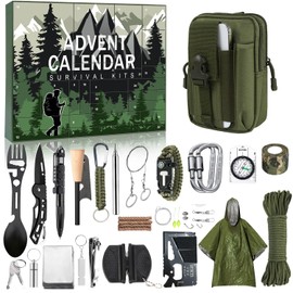 MH MYLUNE HOME Tactical Survival Calendar - 24 Days Xmas Countdown Advent with Waist Pack, Fire Bellows & Poncho | Premium Survival Gear Gift for Outdoor Men, Camping, Hunting, Adventure