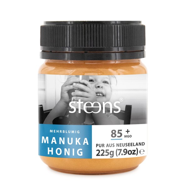 Steens Manuka Honey MGO 85+ - 225 g Pure Raw 100% Certified Multifloral Manuka Honey - Bottled and Sealed in New Zealand