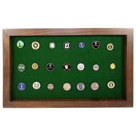 Eureka Golf Products Golf Ball Marker Display Case | Holds 40 Pegged or Non Pegged (Flat) Ball Markers | Walnut | Wall Mounted Wooden Case | Measures 15.5" W X 9.5" H