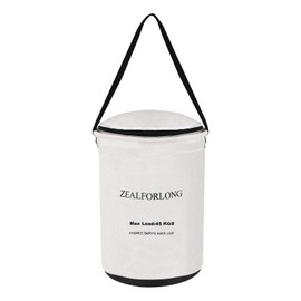 ZEALFORLONG Heavy Duty Canvas Bucket Lifting Bag - 12" Diameter Open With Steel Inside Reinforced Base with 45LBS Capacity, Industrial Web Handles (16" Height)