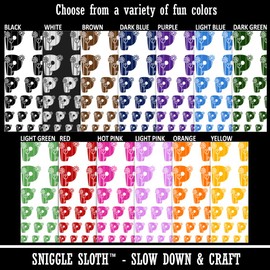 Sweet and Cute Flowers Rounded Block Letter P Temporary Tattoo Water Resistant Fake Body Art Set Collection - Black (One Sheet)