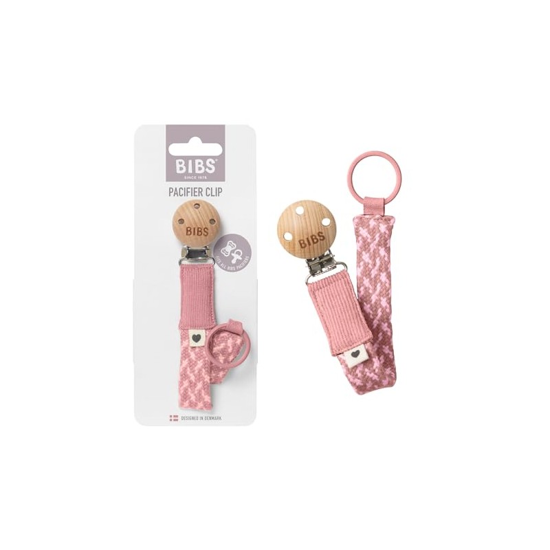 BIBS Pacifier Clip Braided Dusty Pink/Baby Pink