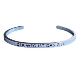 Elegant bangle bracelet rose gold with mantra and saying up to approx. 20 cm. DER WEG IST DAS ZIEL, Stainless Steel