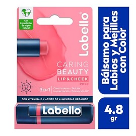 Labello Caring Beauty Rose 4,8gr Bálsamo labial hidratante con color. Lip & Cheek, para color en labios y mejillas con protección solar FPS30