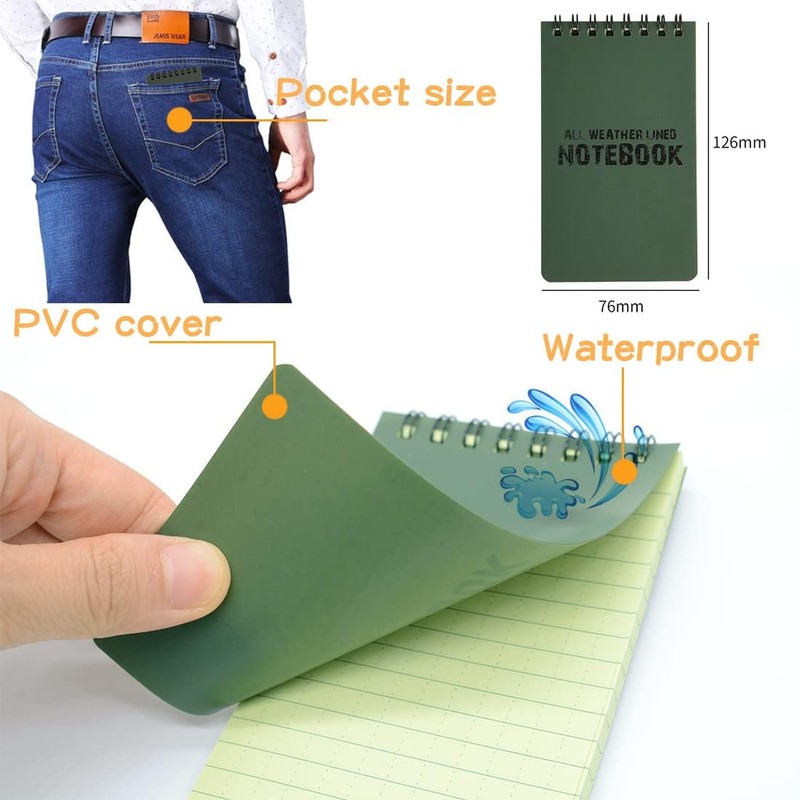 MOAMUN 20 Pack Waterproof Notebook, All Weather Shower Pocket Size
