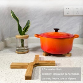 Pack of 2 Extra Thick Foldable Bamboo Trivets for Large Heavy Pots and Pans