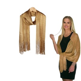 USTNIR 1 Piece Stole for Evening Dress Stole Women's Festive Lace Scarf with Fringes Women Bridal Wedding Scarf, gold