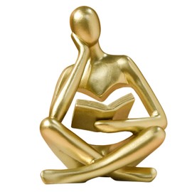 Large Gold Reading Women Statue, Thinker Sculptures, Abstract Art Ornament, Modern Aesthetic Figurine Decoration, Suitable for Home Living Room Bedroom Office Shelf Table Dining Desk Bookshelf Decor