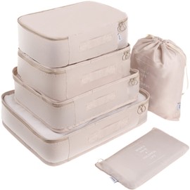 Adwaita 6 Set Packing Cubes, Travel Luggage Packing Organizers (Ivory)