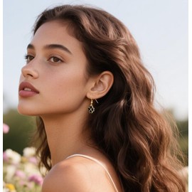 Reffeer Solid 925 Sterling Silver Clover Flower Drop Earrings for Women Teens Black Flower Dangle Earrings Hooks for Summer Spring (B-18K Gold)