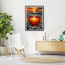 GHHKUD Heart Diamond Painting Kits for Adults, Beach Landscapes 5D Diamond Art Kits for Beginners, DIY Full Drill Diamond Art Stitch, Diamond Art Canvas Painting Pictures for Wall Decor, 30 * 40CM