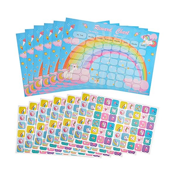 12 Pieces Unicorn Reward Chart with Stickers Includes 6 Pieces
