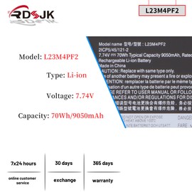 L23C4PF2 L23M4PF2 Laptop Battery for Lenovo Yoga Air 14S 15 Slim 7 Gen 9th 2024 Slim 7X 14Q8X9 Series L23B4PF2 L23D4PF2 L23L4PF2 5B11N42049 SB11N42050 5B11N42051 SB11N42052 7.74V 70Wh 9050mAh 4-Cell