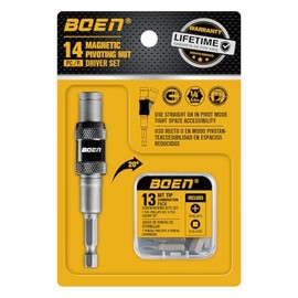 boen Pivoting Magnetic Bit Holder with Screwdriver Bits, Flexible Drill Bit Extension, 1/4-Inch SAE Hex Shank, for Impact Driver, Narrow Corners Use, 14PCS
