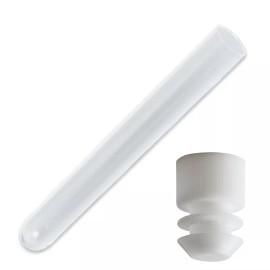 Karter Scientific 100 Pack, 16 x 100 mm, Clear Plastic Test Tubes with White Caps, 4 inch