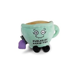 Punchkins Anxiety Tea Teacup Plushie - Funny Pun Meme Gag Gift, Stocking Stuffer Present, Great for Emotional Support, Fun Desk Accessory