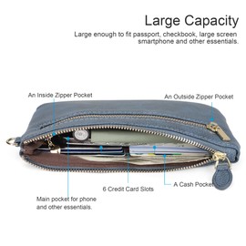 befen Genuine Leather Wristlet Clutch RFID Blocking Bag Cell Phone Wallet Purse Smartphone Wristlet Wallet Purses and Handbags for Women, Blue Vintage Blue