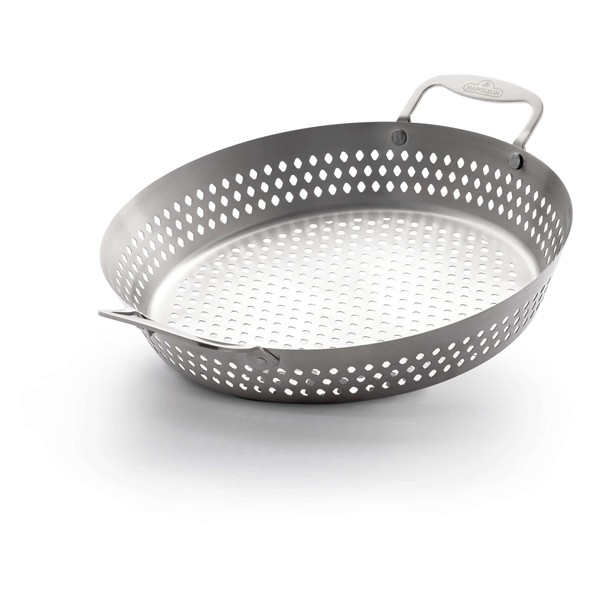 Perforated Stainless Steel BBQ Grilling Wok, BBQ Grill Accessory, Premium Stainless Steel, Perforated Design Allows BBQ Flavor, Prevents Food From Falling Through Grill, Dishwasher Safe