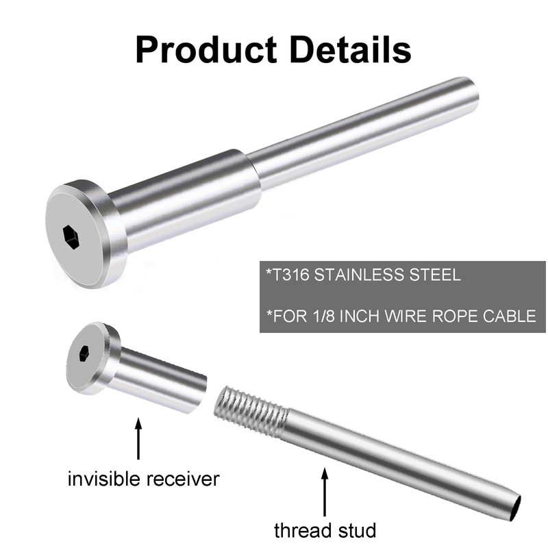 50 Pack Cable Railing Kit, 1/8" Stainless Steel Invisible Cable